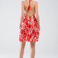 Red Short Boho flower print dress with lurex detail