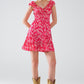 Q2 Red Short dress With White Floral Print And Elastic Waist