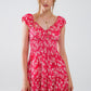 Red Short dress With White Floral Print And Elastic Waist