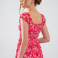 Red Short dress With White Floral Print And Elastic Waist