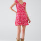 Red Short dress With White Floral Print And Elastic Waist