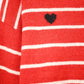 Red striped knit sweater with red heart detail