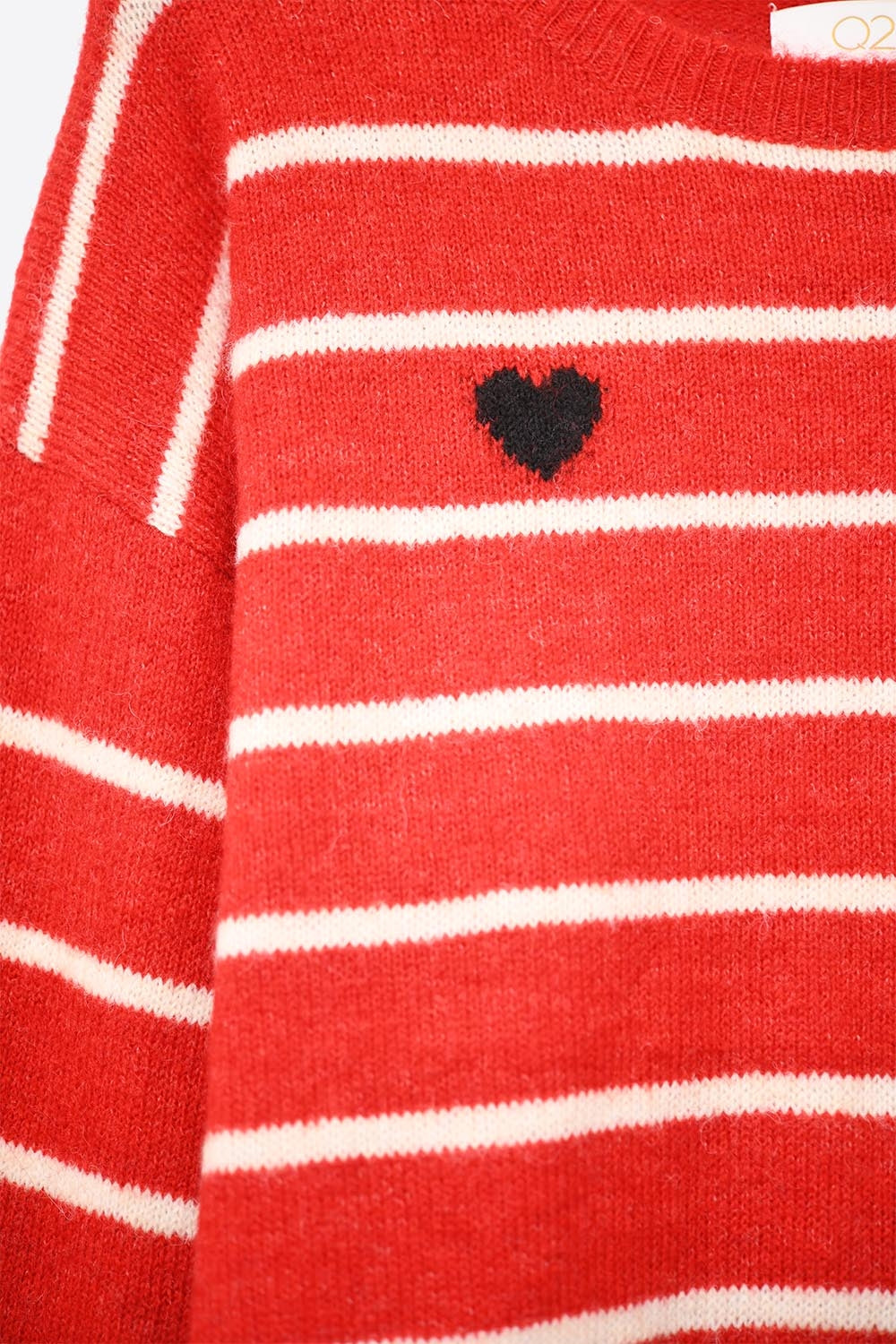 Red striped knit sweater with red heart detail