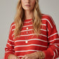 Red striped knit sweater with red heart detail