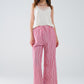 Red Striped Pants with Elastic Waist and Pockets