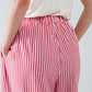 Red Striped Pants with Elastic Waist and Pockets