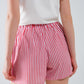 Red Striped Shorts with Elastic Waist and Pockets