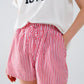 Red Striped Shorts with Elastic Waist and Pockets