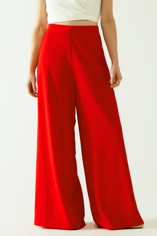 Red wide leg Basic Flared Pants