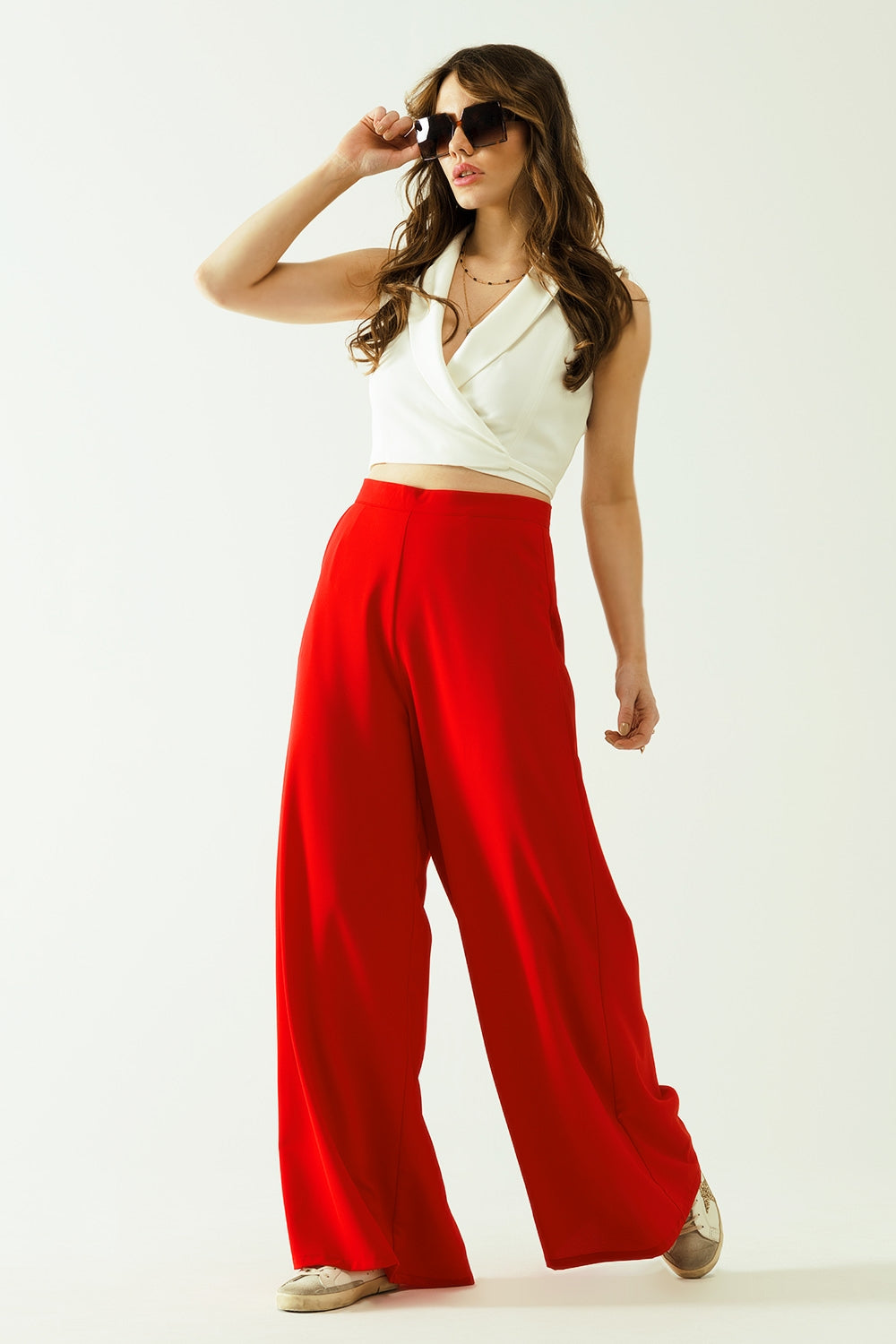 Red wide leg Basic Flared Pants