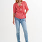 Red wrap top in clustered flower print