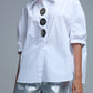 Relaxed 3/4 Sleeve Poplin Shirt With Button Detail in White