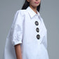 Q2 Relaxed 3/4 Sleeve Poplin Shirt With Button Detail in White