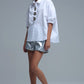 Relaxed 3/4 Sleeve Poplin Shirt With Button Detail in White