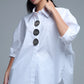 Relaxed 3/4 Sleeve Poplin Shirt With Button Detail in White