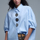 Q2 Relaxed 3/4 Sleeve Poplin Shirt With Button Detail
