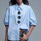Relaxed 3/4 Sleeve Poplin Shirt With Button Detail