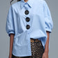 Relaxed 3/4 Sleeve Poplin Shirt With Button Detail