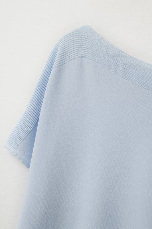 Relaxed baby blue boatneck sweater with dropped sleeves