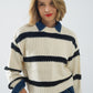 Q2 Relaxed beige jumper with black stripes