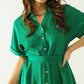 Relaxed belted mini dress with button placked down the front in green