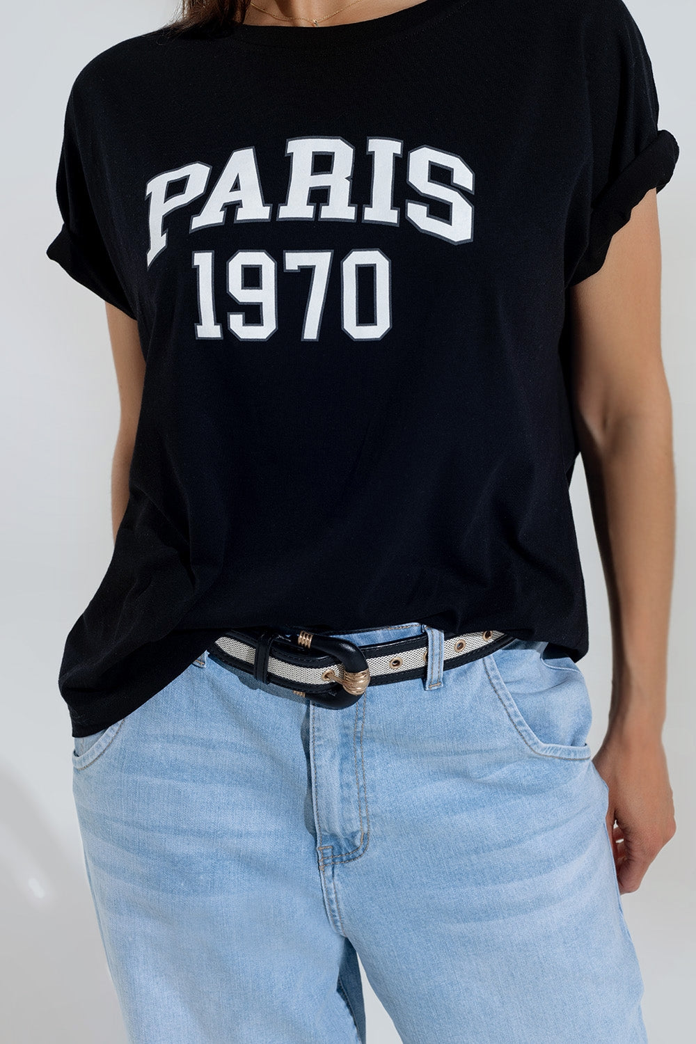 Relaxed Black t-shirt printed paris 1970 in White