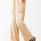 Q2 Relaxed Cargo Pants With Drawstring in Beige