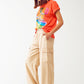 Relaxed Cargo Pants With Drawstring in Beige