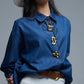 Q2 Relaxed Denim Shirt With Gold Abstract Buttons
