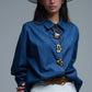 Relaxed Denim Shirt With Gold Abstract Buttons