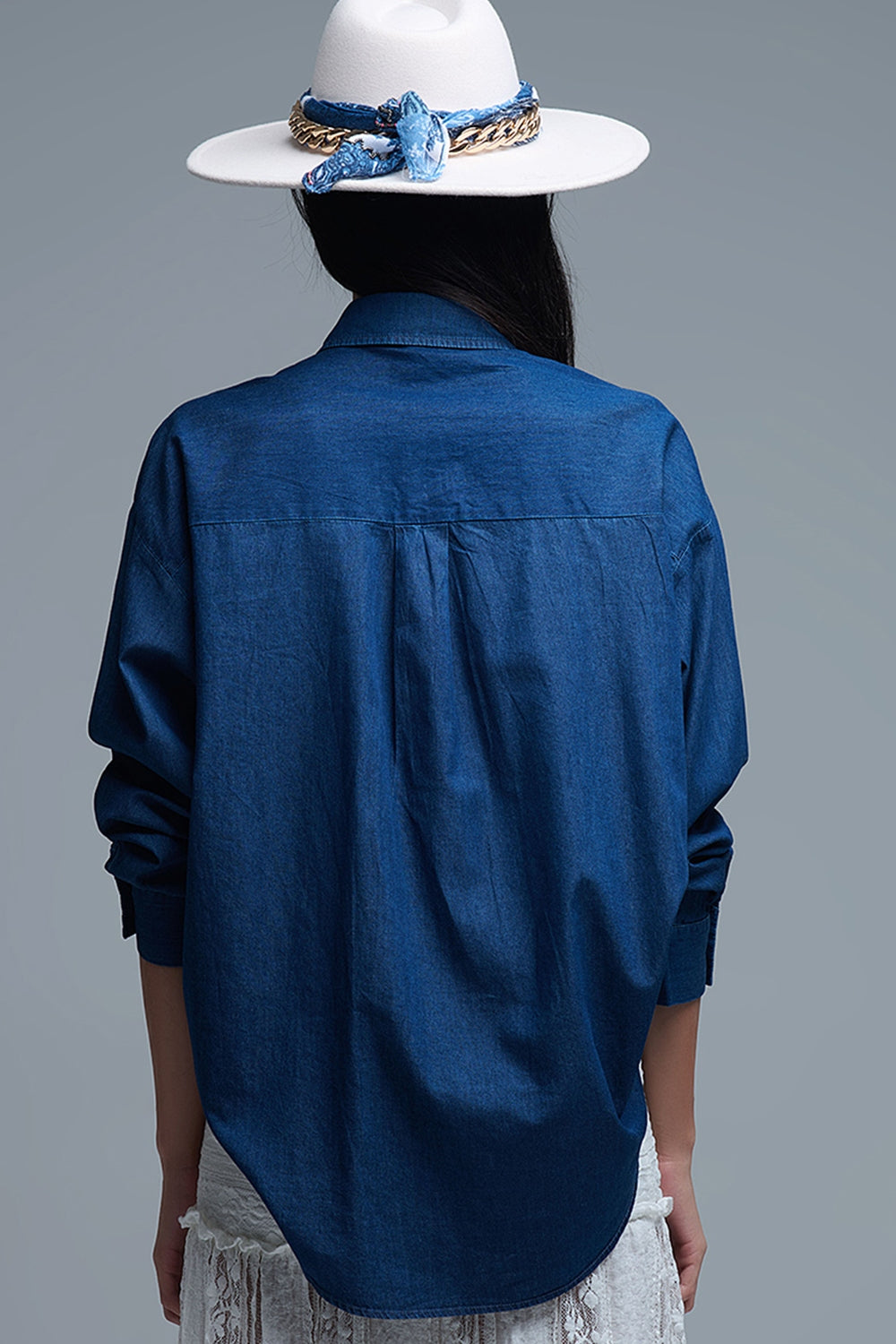 Relaxed Denim Shirt With Gold Abstract Buttons