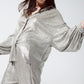 Relaxed Fit Button Down Shirt With Balloon Sleeves in Silver