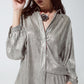 Relaxed Fit Button Down Shirt With Balloon Sleeves in Silver