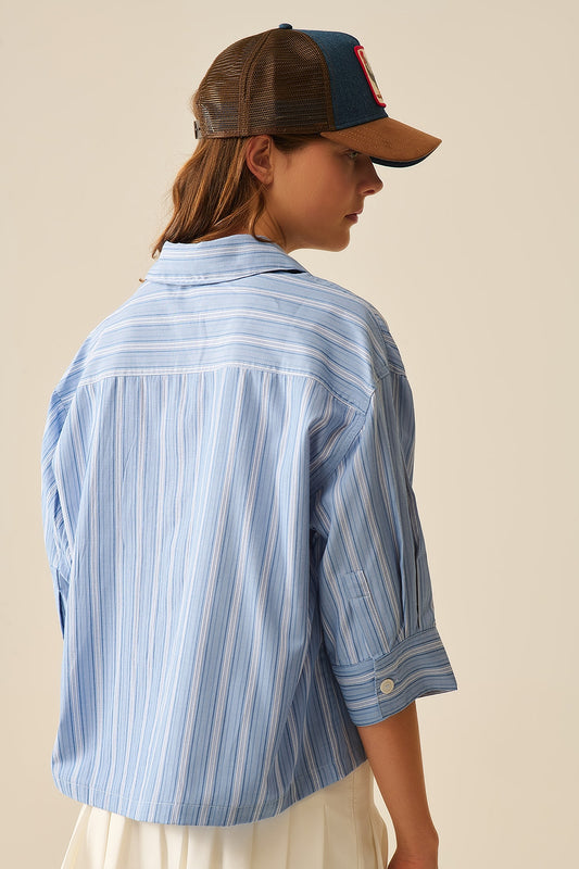 Relaxed fit Cropped Striped Shirt in Blue