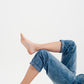 Q2 Relaxed fit side rip jeans in mid blue