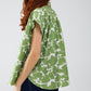 Relaxed Floral Print Shirt In Green