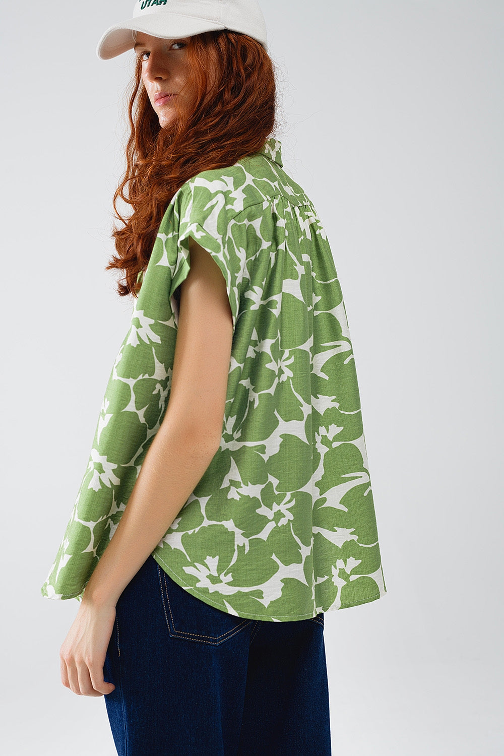 Relaxed Floral Print Shirt In Green