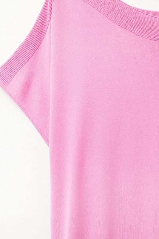 Relaxed fucsia boatneck sweater with dropped sleeves