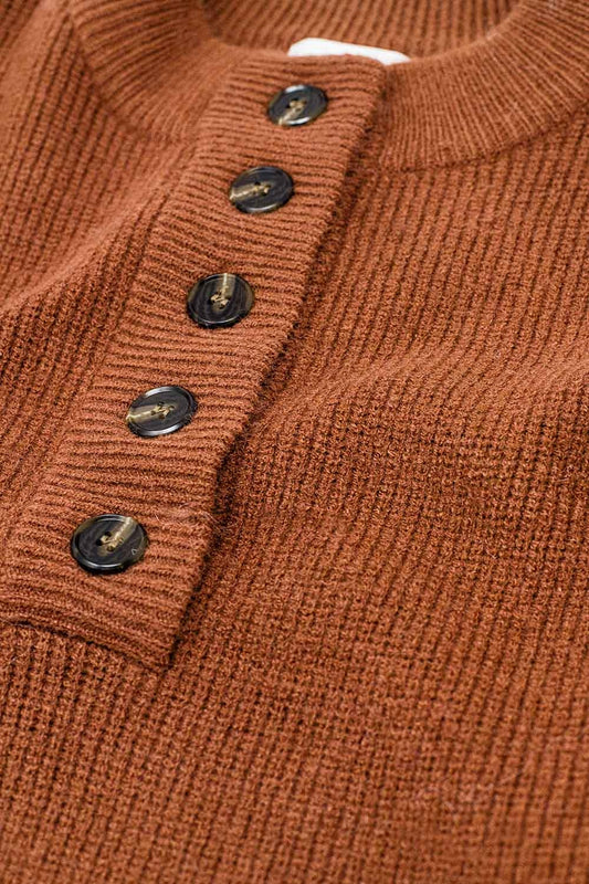 Relaxed Half-Button Sweater in camel