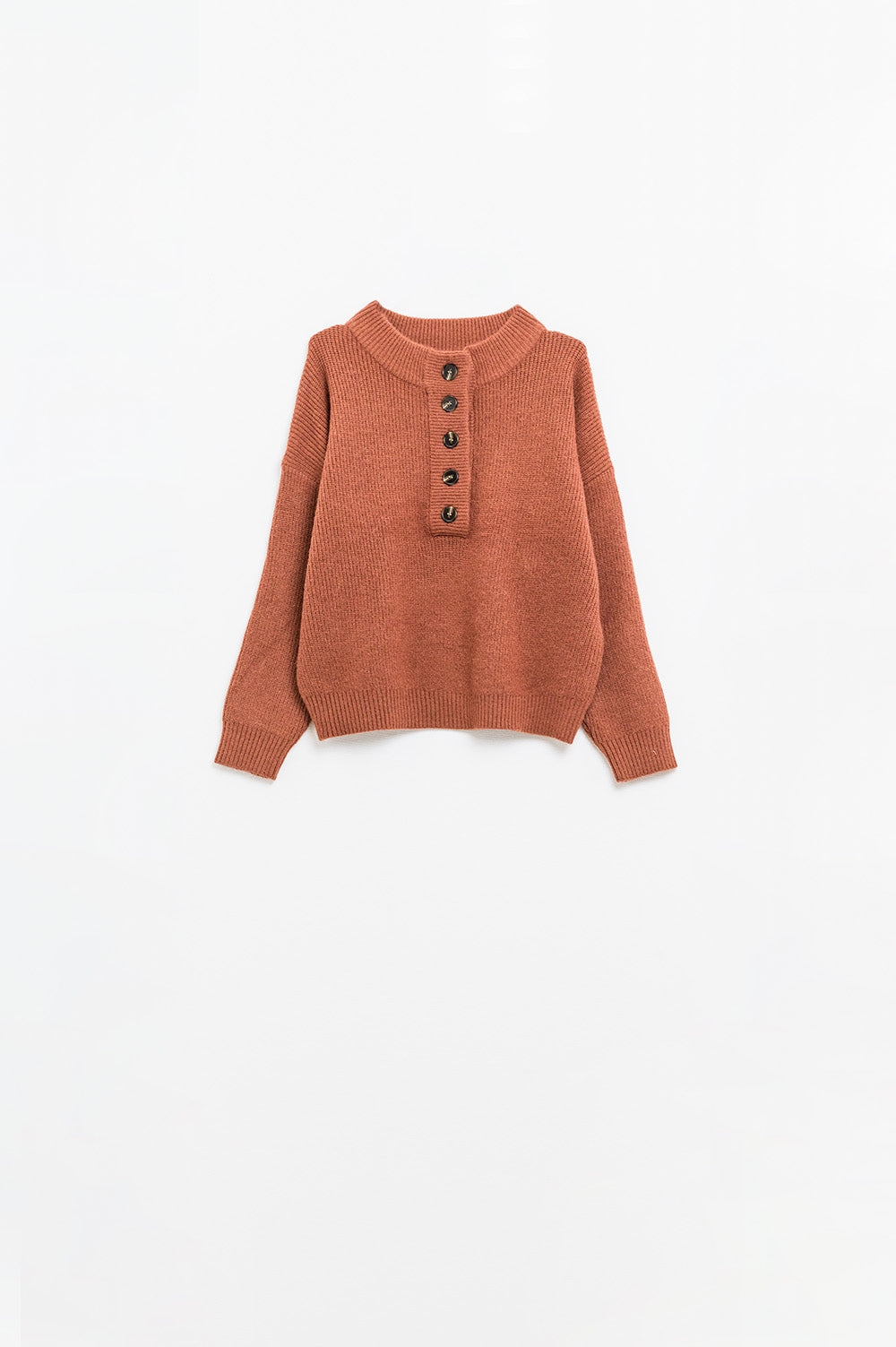 Q2 Relaxed Half-Button Sweater in camel