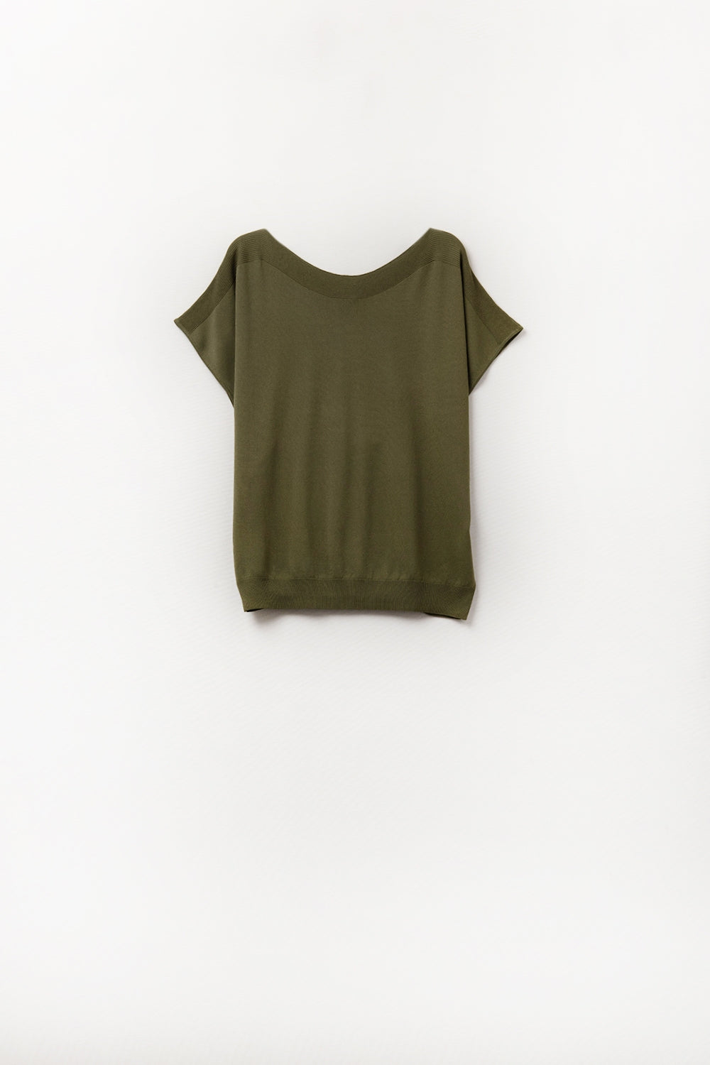 Q2 Relaxed khaki boatneck sweater with dropped sleeves