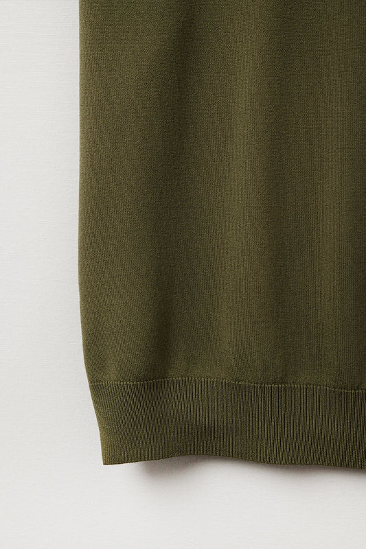 Relaxed khaki boatneck sweater with dropped sleeves