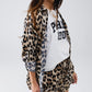 Q2 Relaxed Leopard Print High-Low Shirt With Long Sleeves