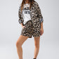 Relaxed Leopard Print High-Low Shirt With Long Sleeves