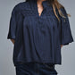 Relaxed Navy boho-style blouse with embroidered details