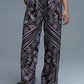 Q2 Relaxed Paisley Print Pants With Adjustable Drawstring in Brown
