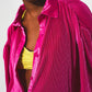 Relaxed pleated satin shirt in fuchsia