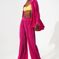 Relaxed pleated satin shirt in fuchsia