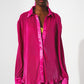 Relaxed pleated satin shirt in fuchsia