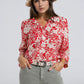 Q2 Relaxed red Floral Print Blouse With Bell Sleeves